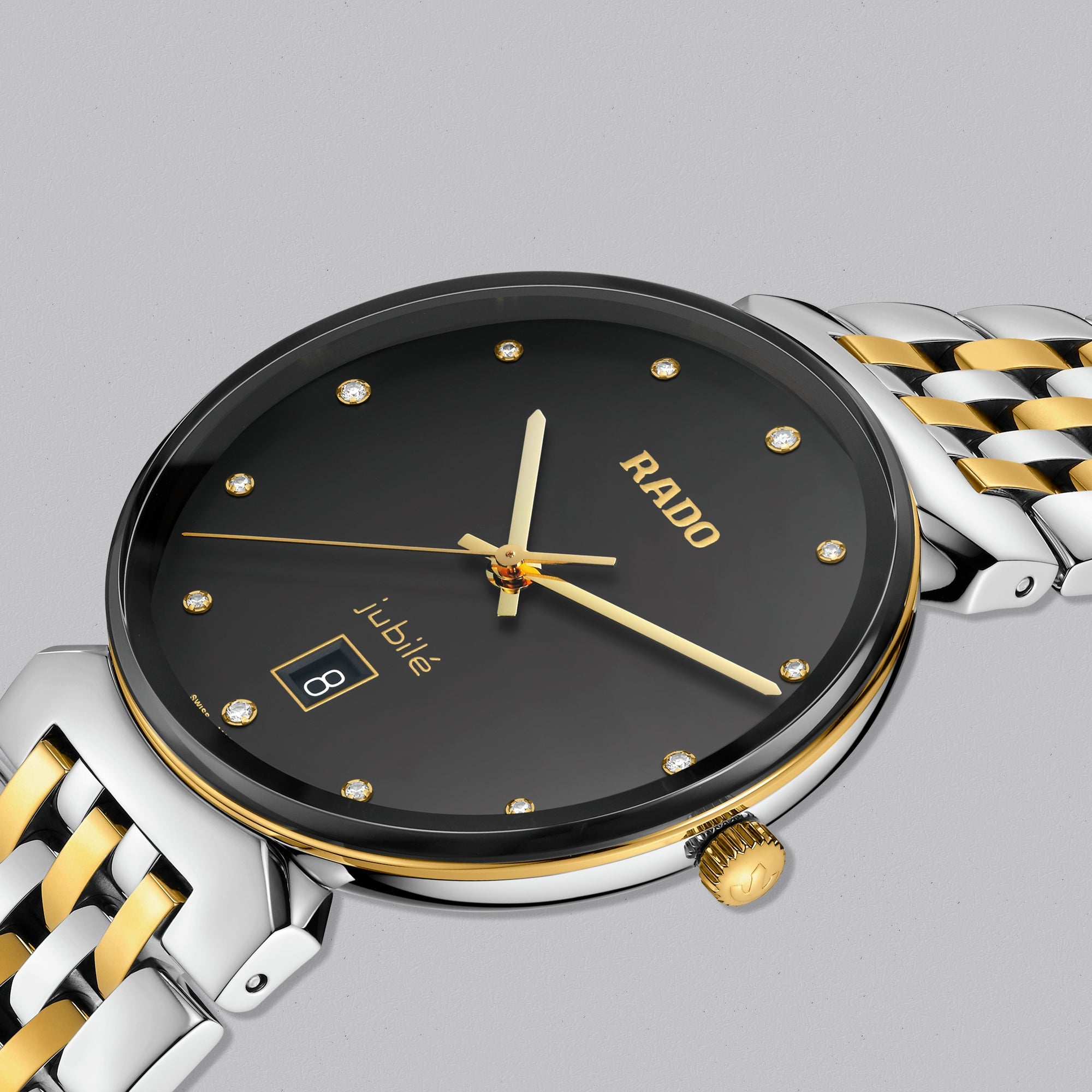RADO FLORENCE ブラック/ゴールド RADO Florence Quartz Date Steel Gold Black Dial Men's Watch