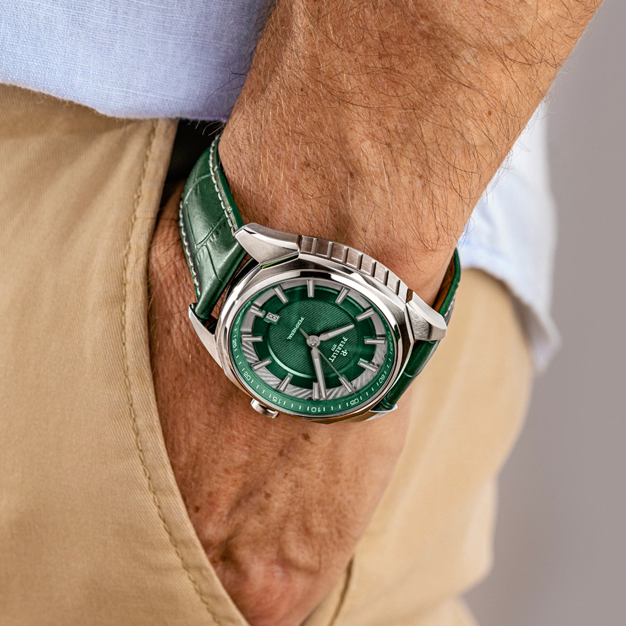LAB PERIPHERAL 3H SS GREEN DIAL - Swiss Gallery Iraq PERRELET