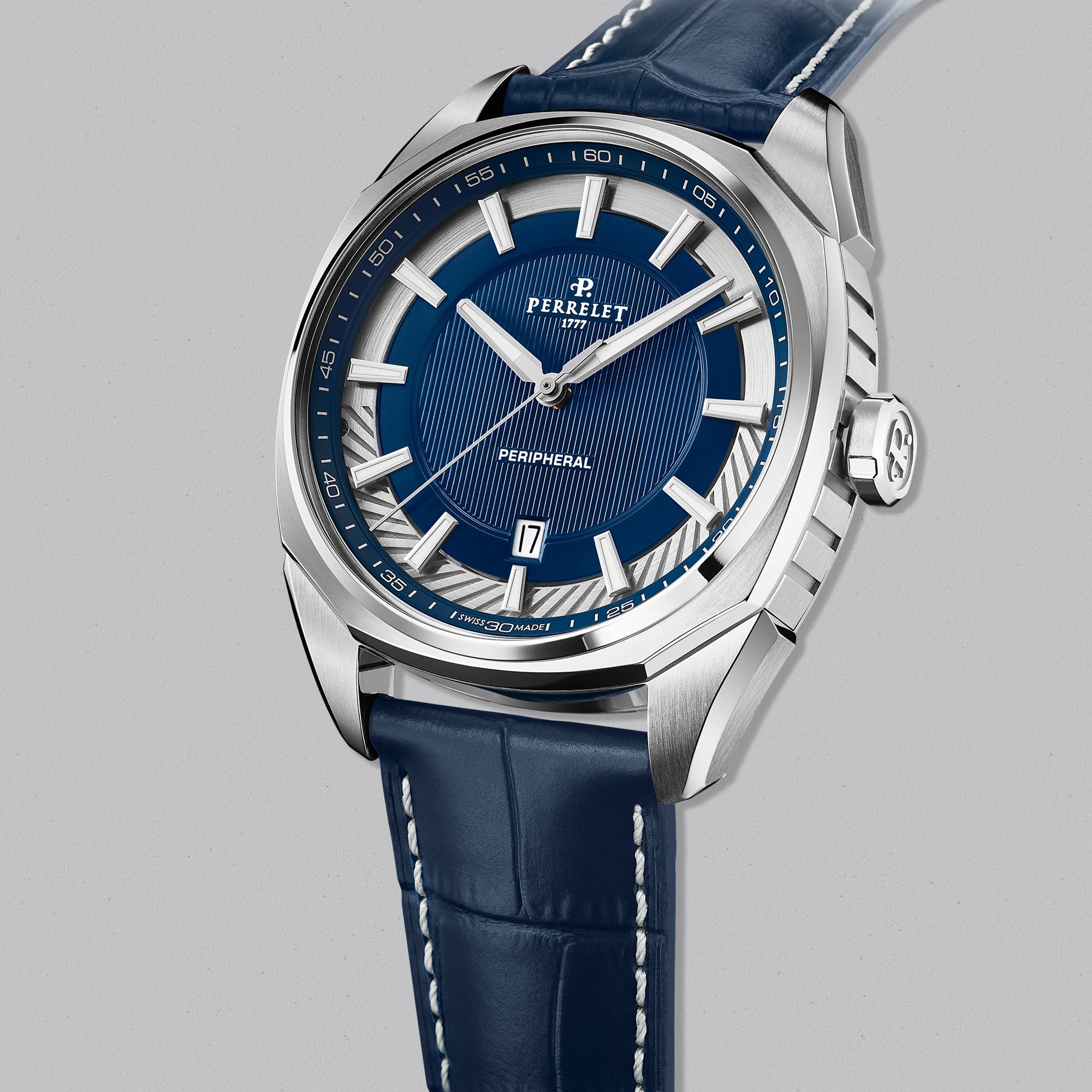 LAB PERIPHERAL 3H SS BLUE DIAL - Swiss Gallery Iraq PERRELET
